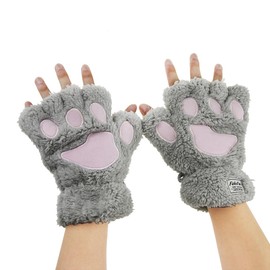 Women's Fingerless Gloves Winter Cat Claw Bear Paw Plush Mittens Cute Cartoon Half Finger Gloves Warm Mittens Outdoor Thick Hand Warmers -