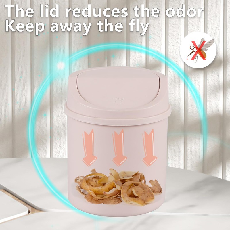 Waikhomes 2 Liters Tiny Plastic Trash Bin with Swing Top