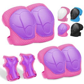 Children's Knee Pads, Inline Skates, Adjustable Knee Pads, Wrist Pads, Elbow Pads, 6 in 1 for Skateboard, Inline Skates, Hoverboard, Bike, Skateboard (Black)