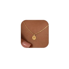 Qyalie Dainty Gold Flower Necklace for Women Birthflower Birthstone 14K Gold Plated necklaces Trendy Zircon Birthday for Women Gold Jewelry(April-Daisy)