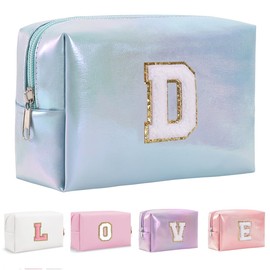 Yintry Makeup Bag Set Organizer Cotton Letter Cosmetic Pouch Large Capacity Travel Toiletry Bag Women Girls Birthday Gifts Portable Brush Storage Bag with Divider and Handle