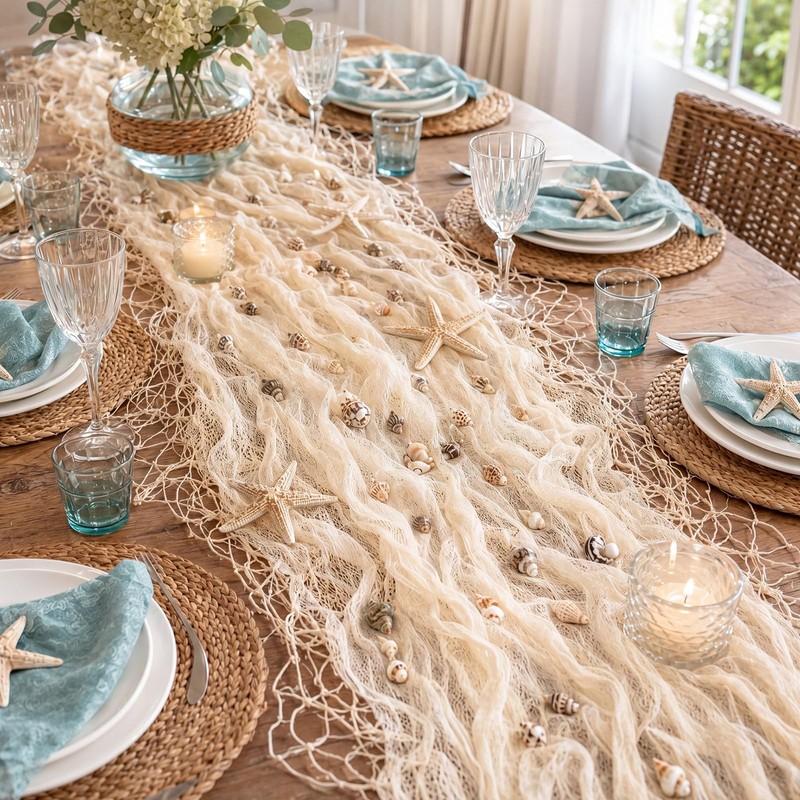 Irenare Nautical Party Decorations with Fishing Net Table Runner 155