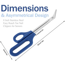 Yuecoom Long Handle Toenail Scissors, Toenail Scissors For Thick Nails For Seniors 8 Inch Stainless Steel Easy Reach Thick Nails Long Handle, Toe Nail Clippers for Seniors Women Men
