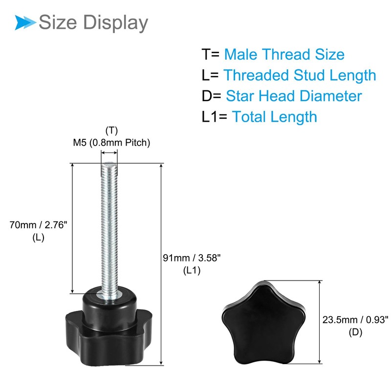 CoCud Star Clamping Knobs M5 x 70 mm Male Thread