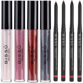 Kit Brillo Labial con Glitter y Delineador Retráctil (8 pzas)