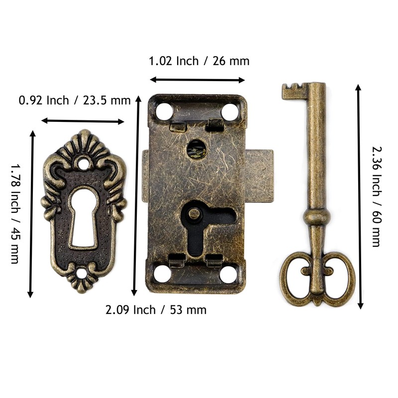 Mcredy 4 Sets Vintage Lock,2.1 Inch Retro Cabinet Drawer Locks