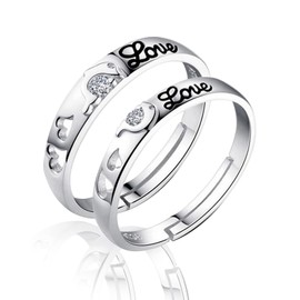Couples Rings Set Matching Promise Rings Adjustable Wedding Trendy Titanium Stainless Steel Rings for Couples Valentines Day Jewelry (heart)