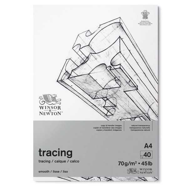 Winsor & Newton 6674001 tracing paper in pad, 40 sheets of tracing paper 70 g/m², 100% acid-free, FSC, printable with fine grain for precise lines, architect paper - DIN A4