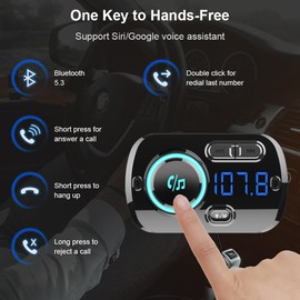 SONRU 2024 Newest FM Transmitter Bluetooth 5.3, Car Radio Adapter Hands-Free Car Kit, PD3.0 30W Type C & QC3.0 Fast Car Charger, Support TF Card, AUX Output, Crystal Sound, 1.1M Cable, 2 Install Ways