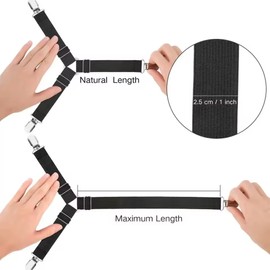 Adjustable Triangle Bed Sheet Holder Straps for Mattress Corners – 3-Clip Elastic Sheet Fasteners to Help Keep Bedding in Place, 4-Pack