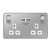 Masterplug 13 A 2 Gang Screwless Flat Plate Brushed Steel Switched Socket with 2 x USB - White Insert