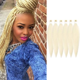 WIGENIUS Pre-stretched Braiding Hair 26 Inch Blonde 6 Packs/Lot Easy Braid Professional Synthetic Fibre Crochet Borders Yaki Texture Braiding Hair Extensions (613#)