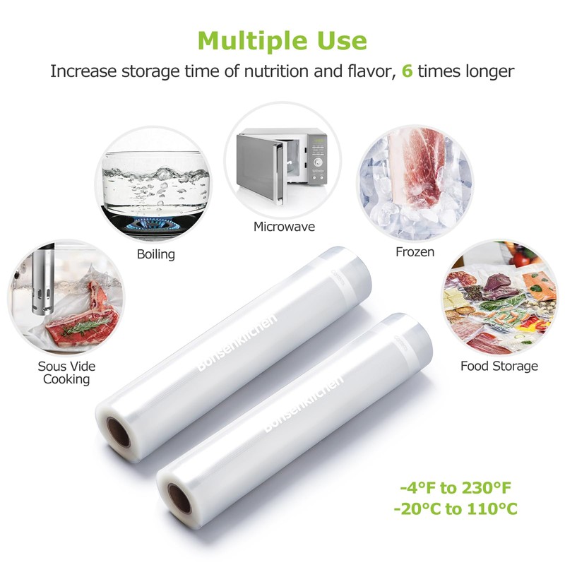Bonsenkitchen Vacuum Food Sealer Rolls Bags, 2 Packs 8 in