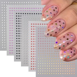 Star Nail Stickers Glitter Star Nail Art Decals Cute Independence Day Nail Art Supplies 6PCS Self-Adhesive Black Red White Purple Laser Silver Little Stars Design Gel Nail Stickers Charms Accessories
