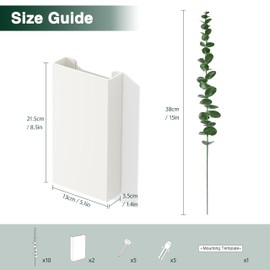 2 Pack Metal Wall Planter Vases Decor with Artificial Eucalyptus, Modern Farmhouse Rustic Hanging Pocket Planters for Indoor Greenery and Flowers, Living Room Bedroom Kitchen Decoration, White