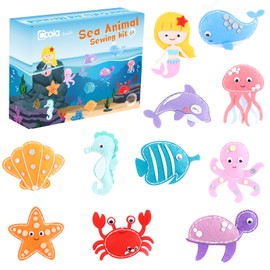 Coola Sea Animal Sewing Kit - My First Felt Mermaid & Animals Craft Set for Kids Ages 6-12+, Easy DIY Sewing Kit, Pack of 11 Pieces