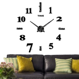 Mintime Modern Frameless DIY Wall Clock Large 3D Wall Watch Mirror Numbers for Home Office Decorations