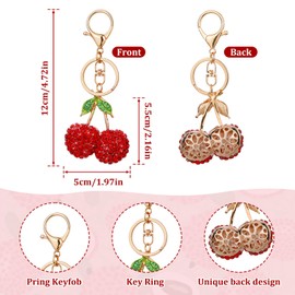 Apausvcm Rhinestone Cherry Keychain, Cherry Bag Charms Cute Purse Charms Keychain for Women Sparkling Fruit Keychain Accessories for Handbags Bag Purse Wallet Cellphone Car (Red)