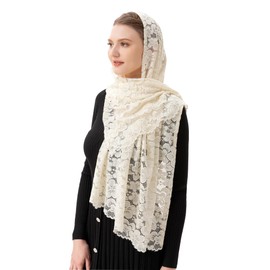 PAMOR Women Rectangular Chapel Veil Scarf Catholic Church Veils Mantilla Wrap Shawl Mass Head Covering (Ivory)