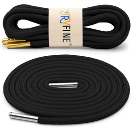 YJRVFINE Athletic Round Shoe Laces: 2 Pairs 71 Inch Black Sports Shoelaces with Metal Tips for Sneakers
