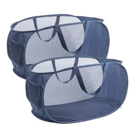 2 PackCollapsible Laundry Baskets Mesh Pop up Laundry Hamper with Side Pocket Large Foldable Dirty Clothes Storage Hamper for Laundry Bathroom Kids Room Travel Camping 22.8×14.2×14.2 (Navy-2pcs)