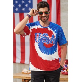 Man US Flag Shirt Inappropriate Stripes Stars T-Shirt Memorial Day Tie Dye Graphic Tee XXL