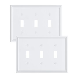 TREEWELL 2-Pack Triple Toggle Light Switch Cover Plate, Durable Solid Zinc Alloy Decorative Switch Plate Covers, Pure White 3 Gang Wall Plate, Corrosion Resistant