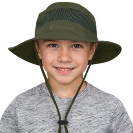 Kids Sun Hat Fishing Hats For Boys Girls UPF 50+ Wide Brim Bucket Hats For Kids Hiking Safari Hat Army Green