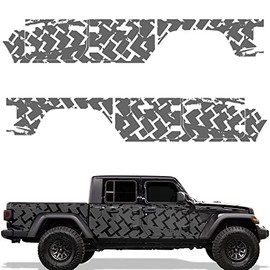 Factory Crafts Side Graphics Kit Vinyl Decal Wrap Compatible with Jeep Gladiator 2019-2021 - Tire Tracks Gray