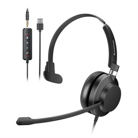 Rownfusny USB Headset with Microphone for PC & Laptop - Noise Reduction On-Ear Wired Headphones with in-Line Volume Control, Call Answer Button for MS Teams, IP Phones, Work, Zoom, Skype