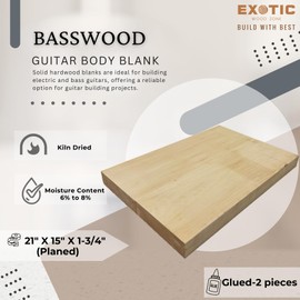 Exotic Wood Zone | Basswood Electric/Bass Musical Guitar Body Blanks | Luither Tonewood Suppliers | 21" x 15" x 1-3/4" - Glued Planed (2 Pcs)