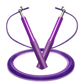 Catsobat Jumping Rope for Training, Adults and Children, Equipped with High Speed Rotating Bearings, Reinforced Grip, Wire Rope, Length Adjustable, (Purple Color)