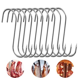 Pack of 10 Butcher Hooks, 15 cm S Hooks, Stainless Steel Kitchen Hooks, Meat Hooks, Fish Hooks with Pointed End, Robust and Durable Butcher Hooks for Meat Smoking, Meat Processing, BBQ