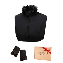 Detachable Collar Sleeves Set Clown Neck Ruffle Blouse for Women Lace Dickey Collar Black