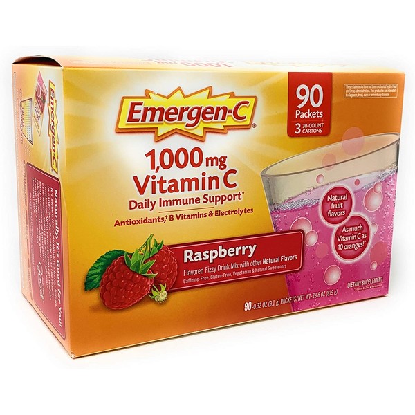 Emergen-C Dietary Supplement, 1,000mg Vitamin C, Raspberry Flavor, 90-Count
