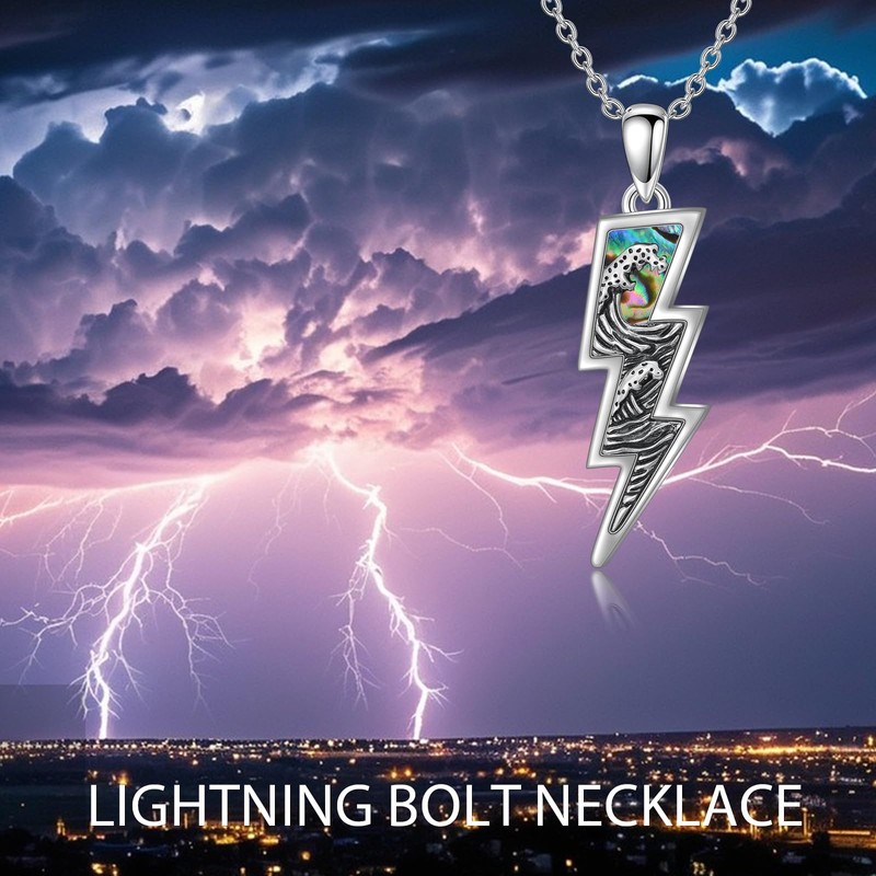 PROESS Lightning Bolt Necklace 925 Sterling Silver Abalone Shell Wave