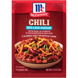 McCormick 30% Less Sodium Chili Seasoning Mix, 1.25 Ounce (Pack of 12) (Package May Vary)
