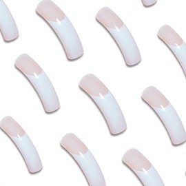Curved Nail Tips Press on Nails Long False Nails White French Tip Fake Nails Curved Stick on Nails Glossy Cute Artificial Nails for Women 20pcs