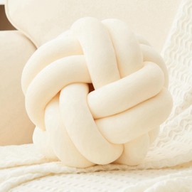 Petrella Knot Pillow Ball Throw Pillow Home Decor Aesthetic Round Cute Plush Pillows,Ivory 11inch