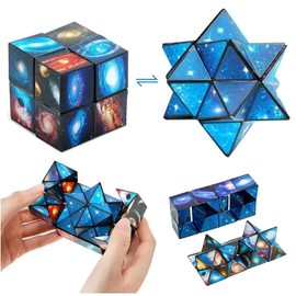 Magic Star Cube Foldable Transforming Puzzle Stress Relief Brain Training Infinite Cube 3D Cube Educational Toy for Kids and Adults (Blue (Starry Sky), One Size)