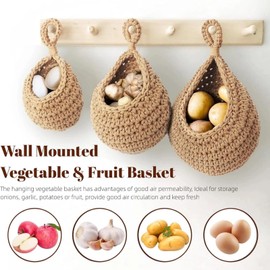 Zjyufy 4pcs Hanging Fruit Basket Set for Kitchen 3pcs Teardrop Storage Baskets for Wall and 1pcs 3 Tier Over the Door Hanging Fruit Produce Basket