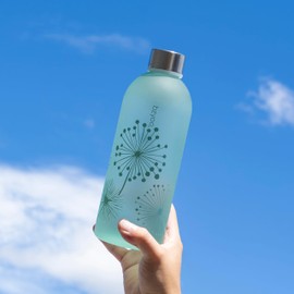 bzyoo 32oz 1 Liter Clear Water Bottle with Time Marker, Dandelion Design, Durable Plastic, BPA-Free, Reusable with Measurement Markings for Fitness and Outdoor Activities (Color: Green)