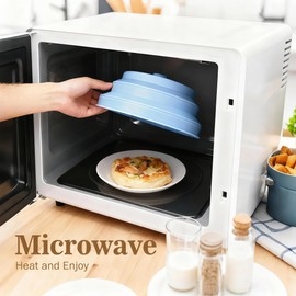 10 Inch Collapsible Silicone Microwave Splatter Cover with Water Steamer, BPA-Free Microwave Cover for Food, Vented Splatter Guard with Handle, Dishwasher Safe Kitchen Gadgets, Blue & Pink