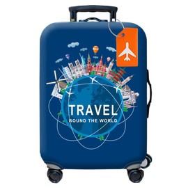 H HOME-MART Printed Luggage Cover Spandex Travel Suitcase Cover Dustproof Washable Luggage Covers Protector Zipper Cover (Go Travel, Large Cover(Fit 26-28 inch Luggage))