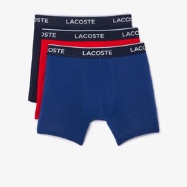 Lacoste Men's Cotton Stretch Essentials Boxer Briefs, 3-pack, Navy Blue/Red/Deep Ocean, Medium