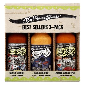 Torchbearer Sauces Best-Sellers 3 Pack Mini Hot Sauce Gift Set, 1.7 Oz each - Zombie Apocalypse, Garlic Reaper, Son of Zombie