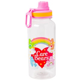 Silver Buffalo Care Bears Rainbow Heart Logo Twist Spout Plastic Bottle With Sticker Set You Stick Yourself, 32 Ounces