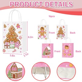 cocokawats 16 Pack Christmas Gift Bags Christmas Pink Goodie Bags with Handles for Baby Shower Party Decorations Xmas Party Decorations Holiday Supplies