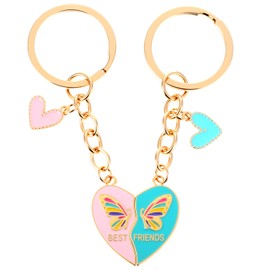 Mabor 2pcs Best Friend Keychains Set – BFF Gifts for Women, Pink & Blue Zinc Alloy Couple Key Ring, Birthday Long Distance Gifts for Besties (3.66 Inch)