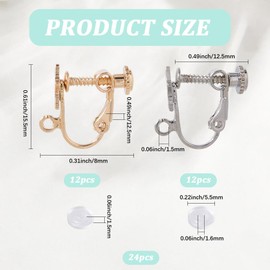 SOFPLATE 24 Sets 2 Colors Earring Post Clips Brass Clip on Earrings Small French 24Pcs Gold Silver Star Blank with Loop 24Pcs Earring Pads Ear Studs for Jewellery Making Non Pierced Ears Craft